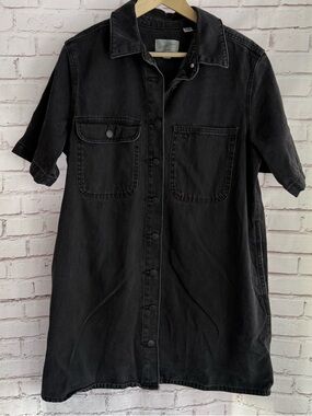 Universal Thread Black Button-Up Denim Shirt Dress
